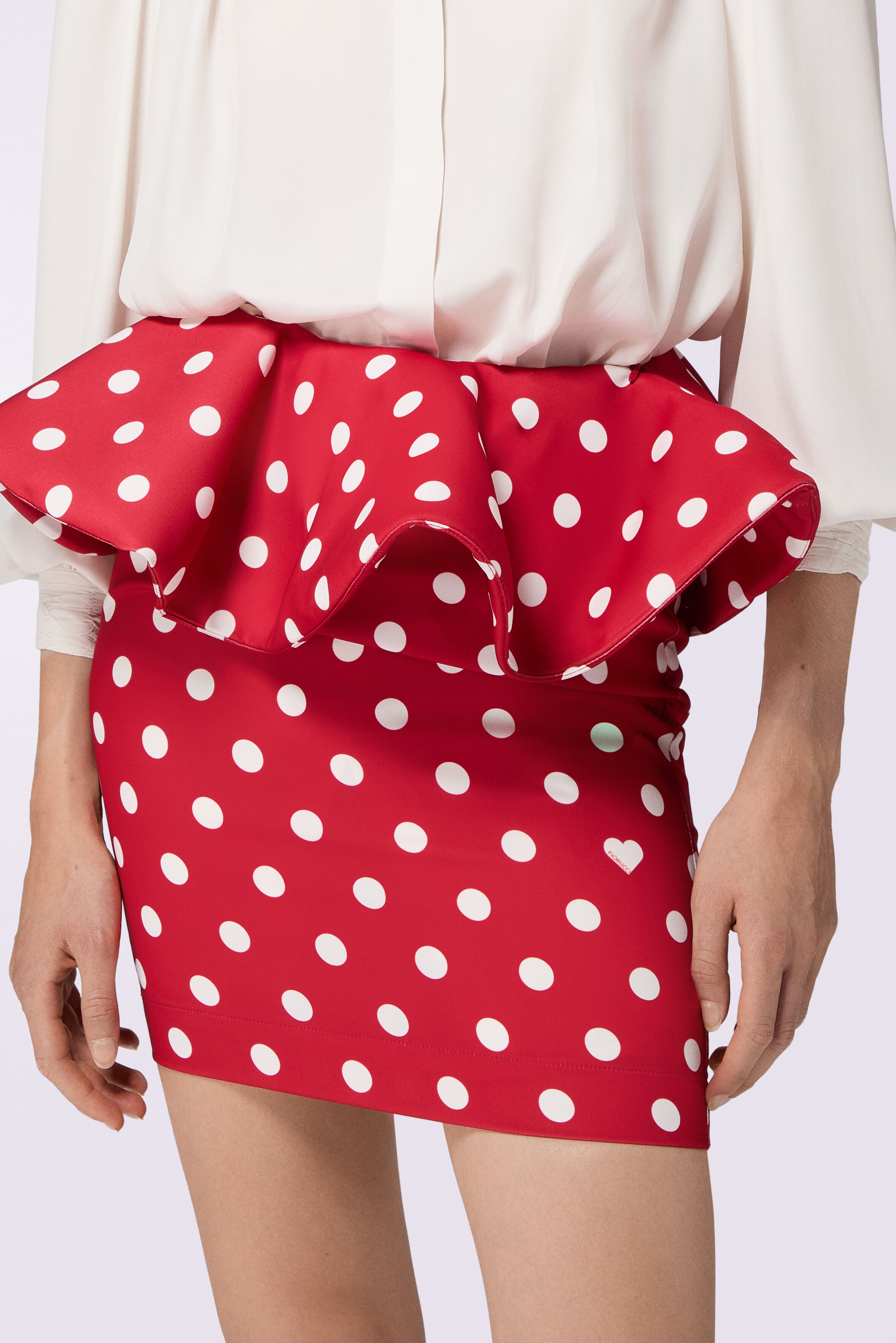 Polka Dot Ruffle Mini Skirt Red